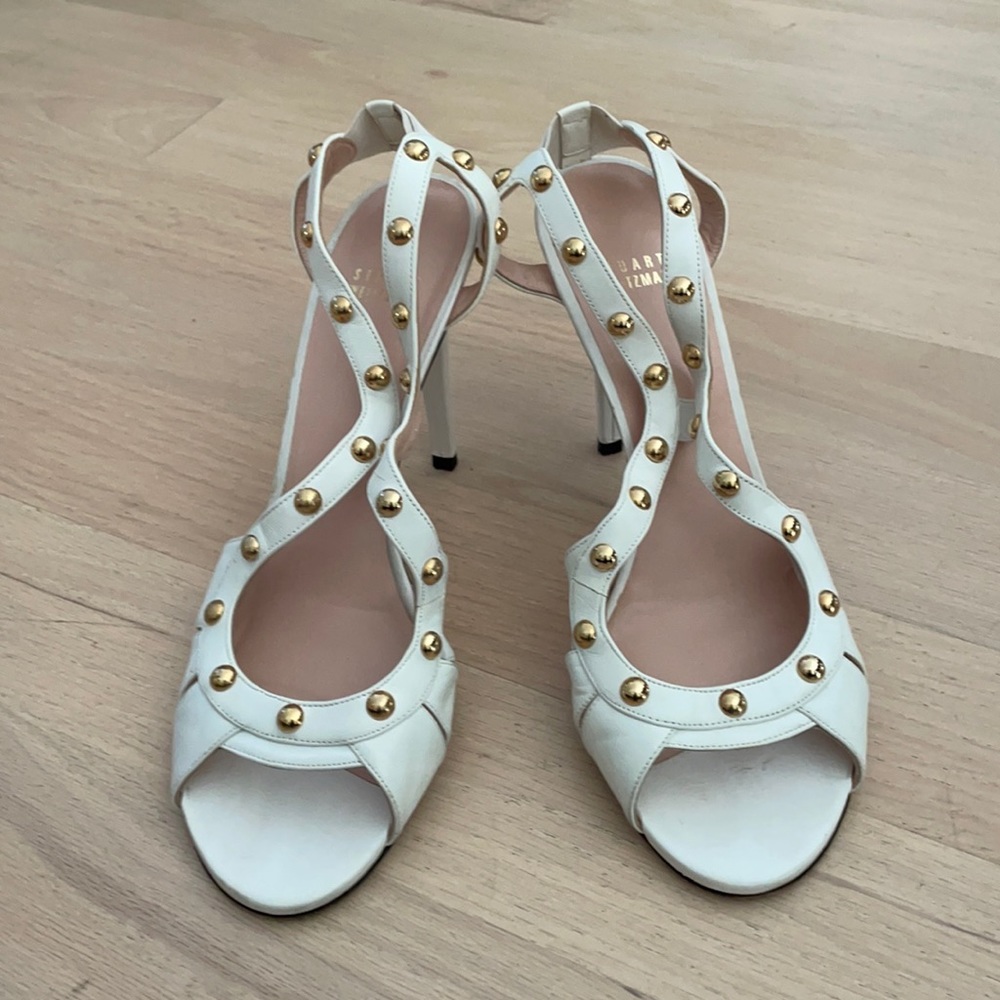 Leather studded sandals 4 3/4” heel height